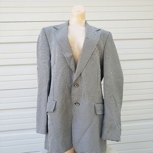 Vintage 60s 70s black white Hounds tooth polyester Blazer Sport Coat‎ Jacket 46R